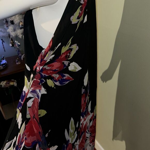 Inc International Concepts  Black Floral Handkerchief-Hem Fit & Flare Dress - Picture 7 of 7